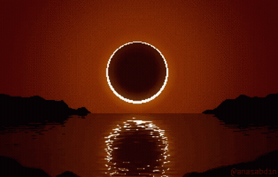 Partial Eclipse Over Ocean Pixel Art GIF