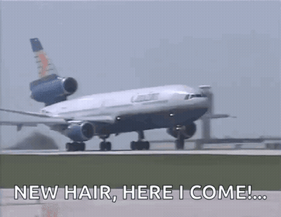 Passenger Jet Taking Off Saying New Hair Here I Come GIF