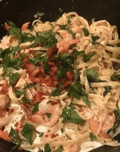 Pasta With Shrimp Bacon And Parsley GIF