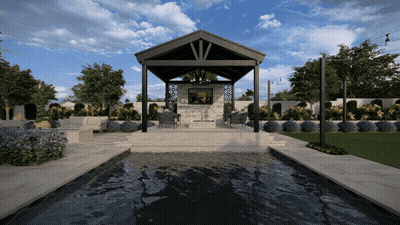 Patio With Pool And Gazebo GIF
