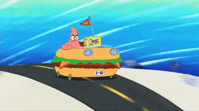 Patrick And SpongeBob Driving Hamburger Car 2-68 GIF