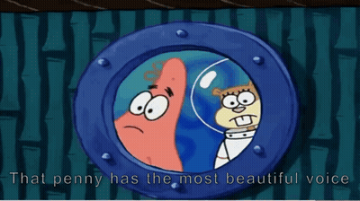 Patrick And SpongeBob Looking Through Window Saying That Penny Has The Most Beautiful Voice GIF