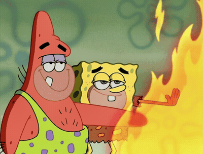 Patrick And SpongeBob Next To Fire GIF