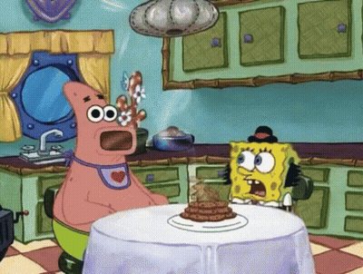 Patrick And SpongeBob Sitting At Table With Pancakes GIF