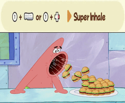 Patrick Eating Hamburgers With Super Inhale Button GIF