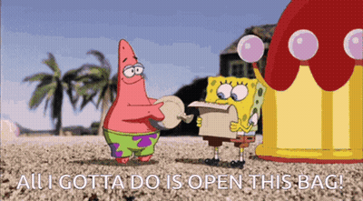 Patrick Spongebob Beach All I Gotta Do Is Open This Bag GIF