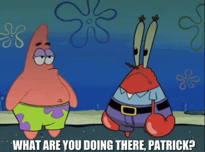 Patrick Star And Mr Krabs From Spongebob Squarepants Standing Next To Each Other GIF