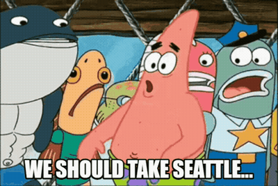 Patrick Star And Police Officer Saying We Should Take Seattle GIF