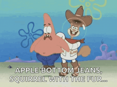 Patrick Star And Sandy Cheeks From Spongebob Squarepants Are Standing Next To Each Other . GIF