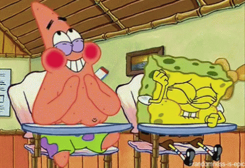 Patrick Star And Spongebob Are Sitting At Desks In A Classroom GIF