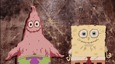Patrick Star And Spongebob Are Standing Next To Each Other And Smiling GIF