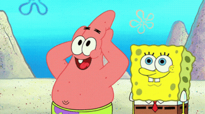 Patrick Star And Spongebob Are Standing Next To Each Other On A Beach GIF