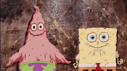 Patrick Star And Spongebob Are Standing Next To Each Other On A Table GIF