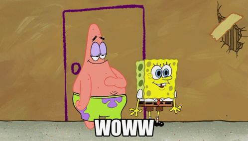 Patrick Star And Spongebob Are Standing Next To Each Other With The Caption They Do Seem Blissfully Brainless GIF