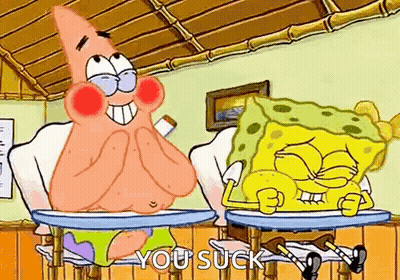 Patrick Star And SpongeBob Sitting At Table Eyes Closed GIF