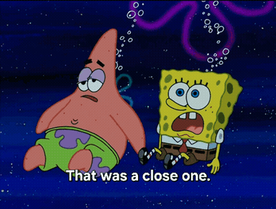 Patrick Star And SpongeBob Sitting Together Saying That Was A Close One GIF