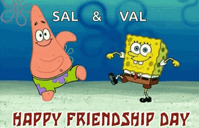 Patrick Star And Spongebob Squarepants Are Dancing On A Happy Friendship Day Greeting Card GIF