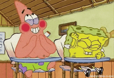 Patrick Star And Spongebob Squarepants Are Sitting At Desks In A Classroom GIF