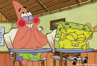 Patrick Star And Spongebob Squarepants Are Sitting At Desks GIF