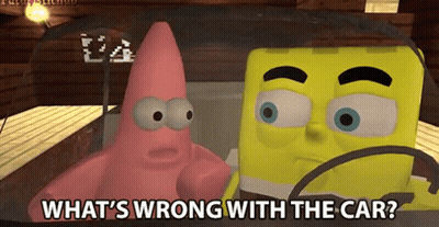Patrick Star And Spongebob Squarepants Are Sitting In A Car And Talking To Each Other . GIF