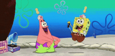 Patrick Star And SpongeBob SquarePants Playing Record Player GIF