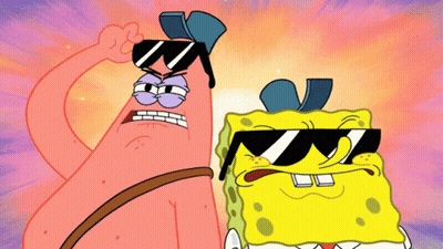 Patrick Star And SpongeBob Wearing Sunglasses And Hats GIF