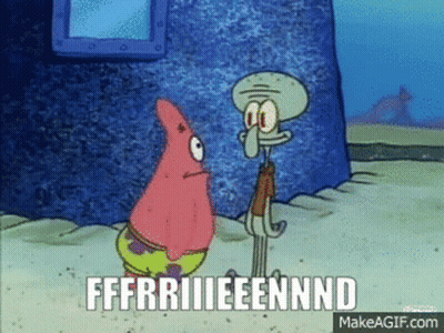 Patrick Star And Squidward From Spongebob Squarepants Are Standing Next To Each Other In The Sand GIF