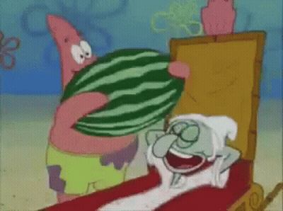 Patrick Star And Squidward From Spongebob Squarepants Holding A Watermelon GIF