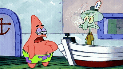 Patrick Star And Squidward Standing Next To A Boat GIF