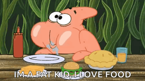 Patrick Star Eating Hamburger And Pie GIF