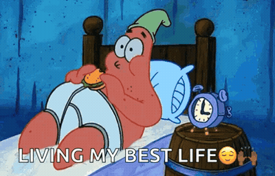 Patrick Star Eating Hamburger In Bed GIF