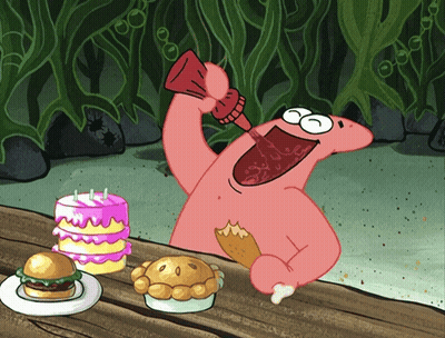 Patrick Star Eating Pie And Hamburger GIF