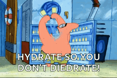 Patrick Star From Spongebob Is Drinking Water From A Bottle GIF