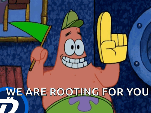 Patrick Star Holding Green Flag And We'Re Rooting For You Sign GIF