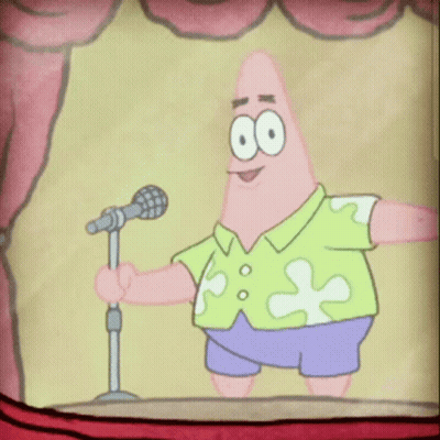 Patrick Star From Spongebob Is Holding A Microphone And Smiling GIF