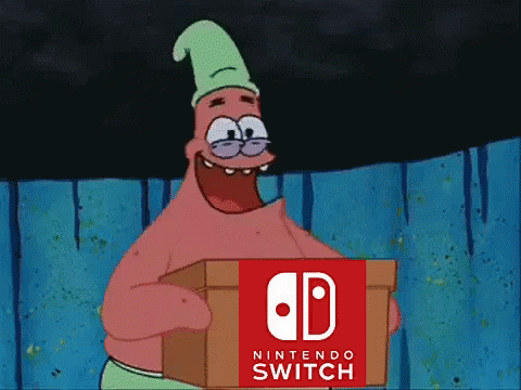 Patrick Star From Spongebob Is Holding A Nintendo Switch Box GIF