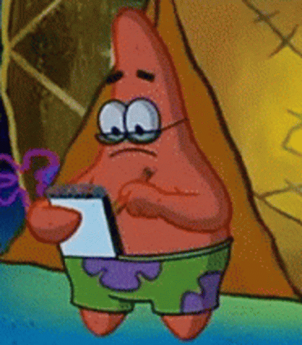 Patrick Star From Spongebob Is Holding A Notepad And Pen GIF