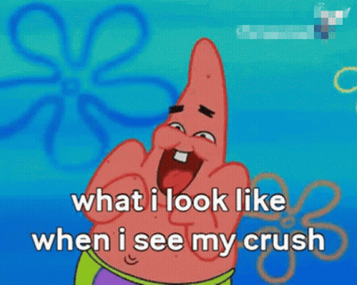 Patrick Star From Spongebob Is Laughing And Says " What I Look Like When I See My Crush " GIF