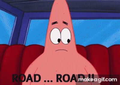 Patrick Star From Spongebob Is Sitting In A Car And Says Road Road GIF