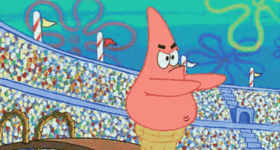 Patrick Star From Spongebob Is Standing In Front Of A Crowd GIF