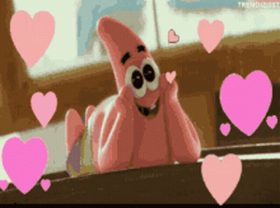 Patrick Star From Spongebob Is Surrounded By Hearts GIF