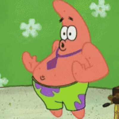 Patrick Star From Spongebob Is Wearing A Purple Tie And Green Shorts GIF