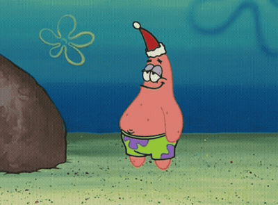 Patrick Star From Spongebob Is Wearing A Santa Hat And Shorts GIF