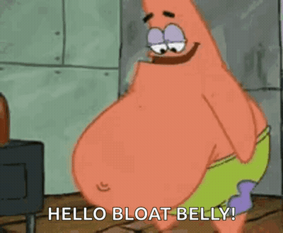 Patrick Star From Spongebob Squarepants Has A Very Large Belly And Says `` Hello Bloat Belly '' . GIF