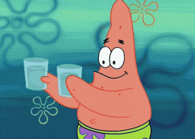 Patrick Star From Spongebob Squarepants Holds Two Glasses Of Water GIF
