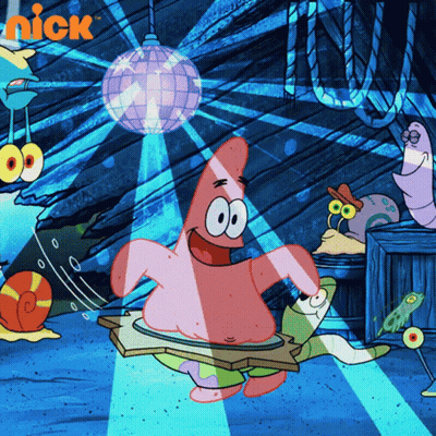 Patrick Star From Spongebob Squarepants Is Dancing In Front Of A Disco Ball Sponsored By Nick GIF