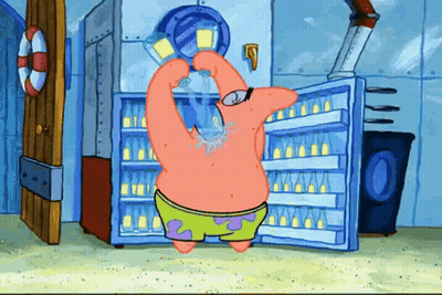 Patrick Star From Spongebob Squarepants Is Drinking Water From A Refrigerator GIF