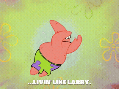 Patrick Star From Spongebob Squarepants Is Flying Through The Air With The Words Livin ' Like Larry Below Him GIF