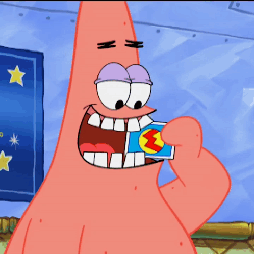 Patrick Star From Spongebob Squarepants Is Holding A Card In His Hand GIF