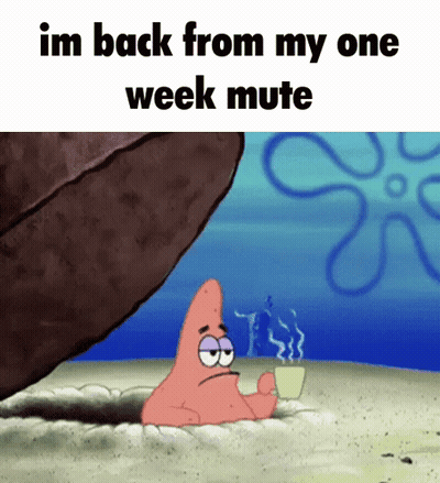 Patrick Star From Spongebob Squarepants Is Holding A Cup Of Coffee In A Hole In The Sand . GIF